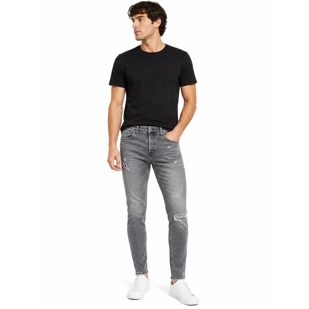 Zara Man Skinny Distressed Grey Jeans Button Fly Ripped Denim Size 36 Mens